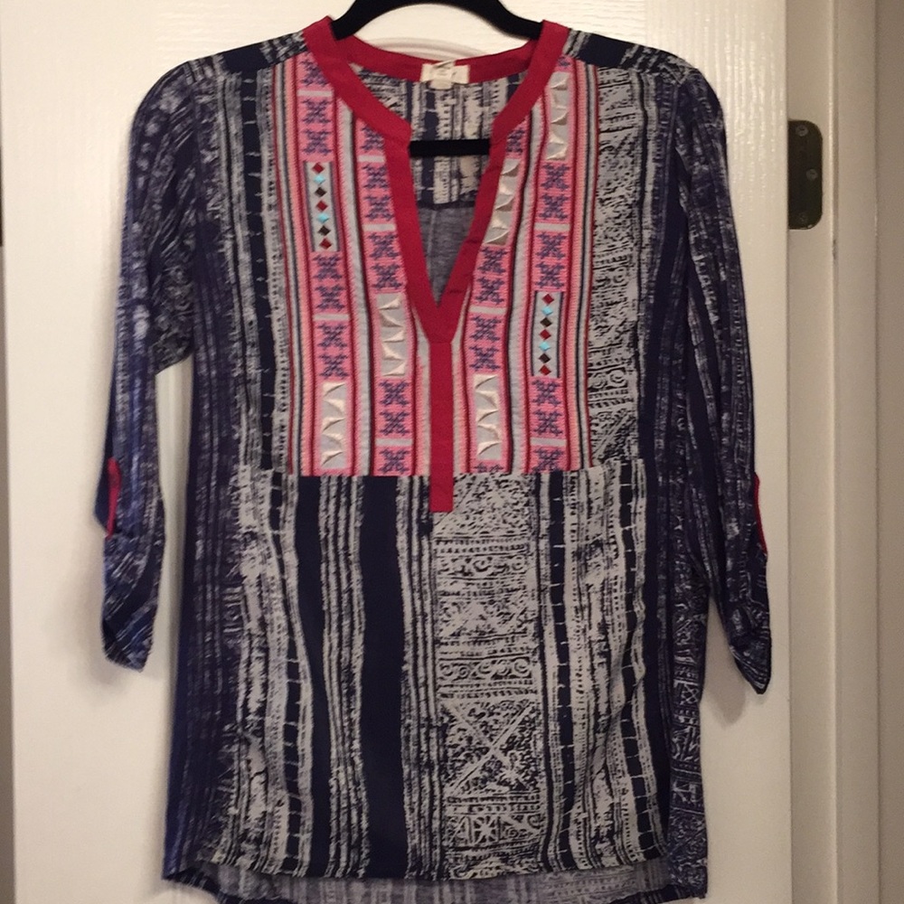 Blue & pink embroidered shirt